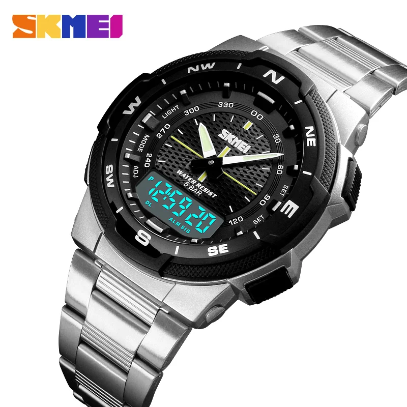SKMEI 1370 럭셔리 풀 스틸 비즈니스 방수 시계, Relogio Masculino 시계, 남성 패션 스포츠 쿼츠 시계