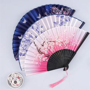 빈티지 실크 접이식 핸드 선풍기, 중국 일본 대나무 팬 공예 선물, 여성 댄스 공연 소품, 홈 장식 장식품