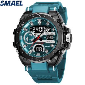SMAEL 브랜드 스포츠 시계, 50M 방수 듀얼 타임 디스플레이 시계, LED 8029 스톱워치 알람, 다기능 남성용 손목 시계