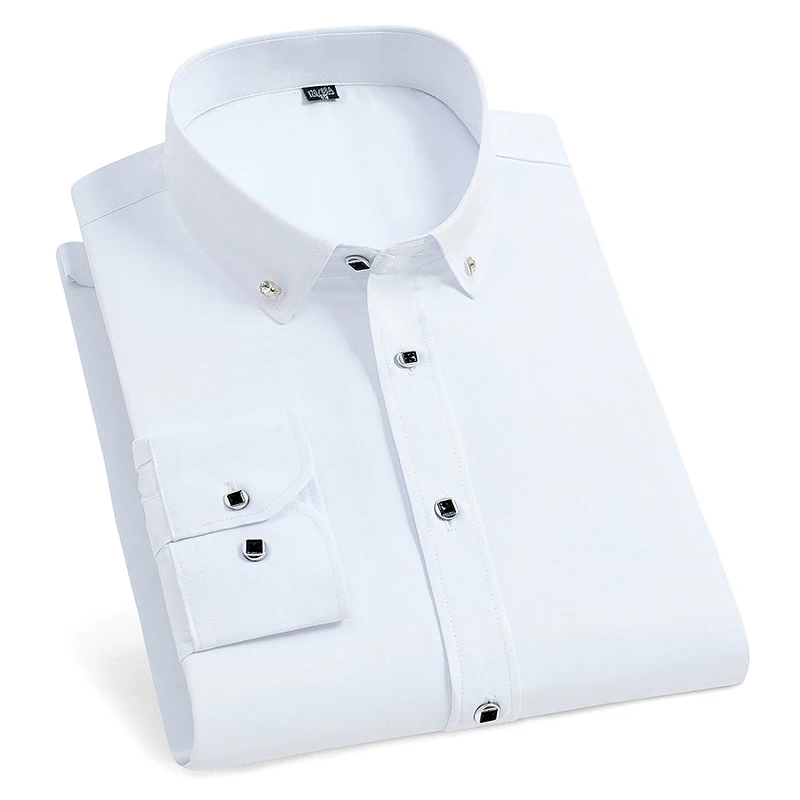 남성용 맞춤형 세트 셔츠, 긴팔 흰색 셔츠, 비즈니스 단색 면, 통기성 전문 세트 포멀웨어