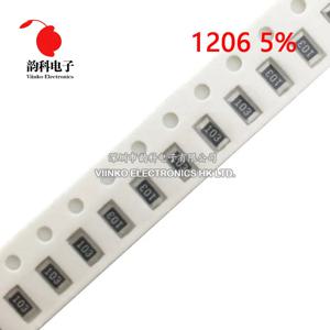 1206 5% SMD 저항기, 0R ~ 10M 1/4W 0 1 10 100 150 220, 330 ohm 1K 2.2K 4.7K 10K 100K 1R 10R 100R 150R 220R 330R 470R 1, 100 개 M