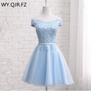 WYHS-70 # 블루 짧은 보트넥 레이스업 신부 들러리 드레스, 2024 여름 신상 웨딩 파티 무도회 원피스, 소녀 저렴한 맞춤형 도매