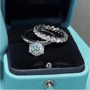 브랜드 약속 반지 세트, 진짜 100% 925 스털링 실버 다이아몬드 약혼 웨딩 밴드 반지, 여성용 손가락 쥬얼리