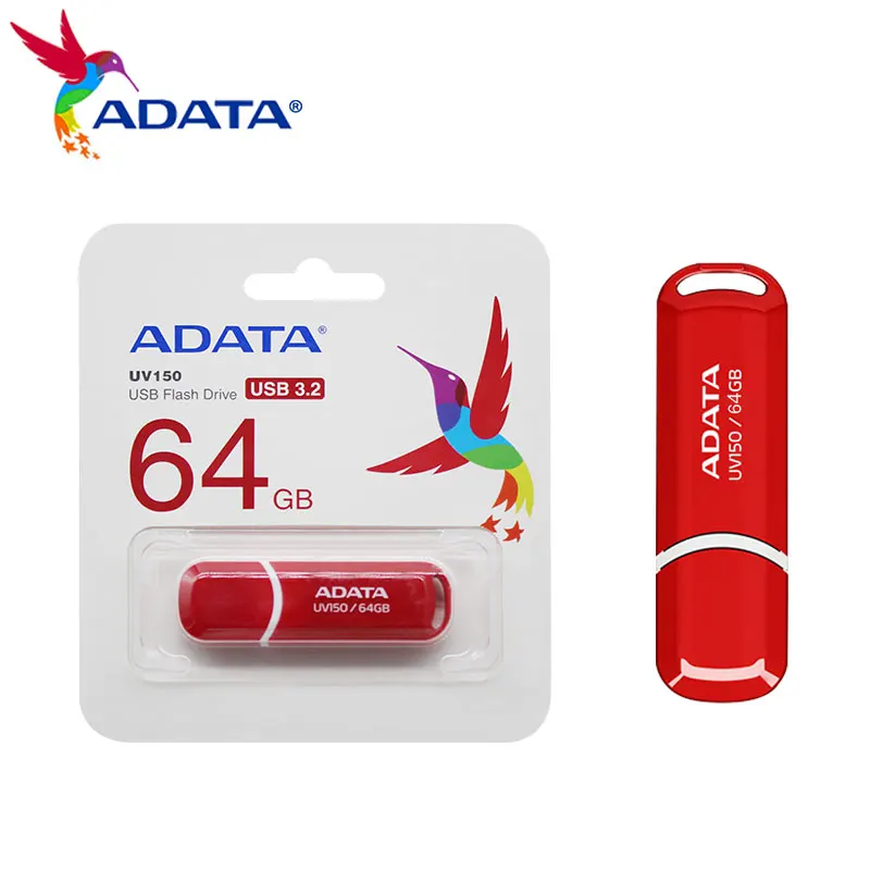 ADATA UV150 USB 3.2 플래시 드라이브 32GB 64GB Pendrive, 고속 포털 레드 USB U 디스크 펜 드라이브 메모리 스틱 컴퓨터