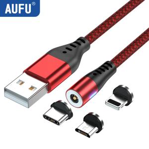 AUFU LED 마그네틱 USB 충전 케이블, USB C타입 휴대폰 케이블, 마그네틱 휴대폰 충전기, 마이크로 USB, 아이폰 11 12 프로 맥스 샤오미