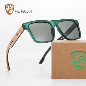 HU WOOD-남성용 새로운 고품질 사각형 선글라스, 편광 UV400 패션 선글라스 미러 스포츠 태양 안경 운전 oculos