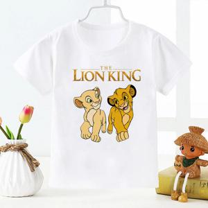어린이용 라이온 킹 심바 티셔츠, 흰색 반팔 티셔츠, 아기 상의, 1-12 세 남아 의류, 여름