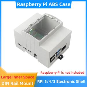 라즈베리 파이 5 4 3 ABS 케이스 전기 박스, DIN 레일 모듈러 쉘, 옵션 알루미늄 방열판 냉각 선풍기, 파이 4, 3B +, 3B