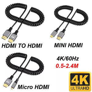 유연한 나선형 케이블 수-수 플러그 케이블, HDMI to HDMI, 미니 HDMI, 마이크로 HDMI, 코일 연장, 4K @ 60HZ, 0.5-2.4M 호환