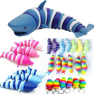 스트레스 해소 귀여운 피젯 장난감, 재미있는 버클 돌고래 상어 불안 스트레스 해소 장난감, 퀴시 장난감 키체인 액세서리