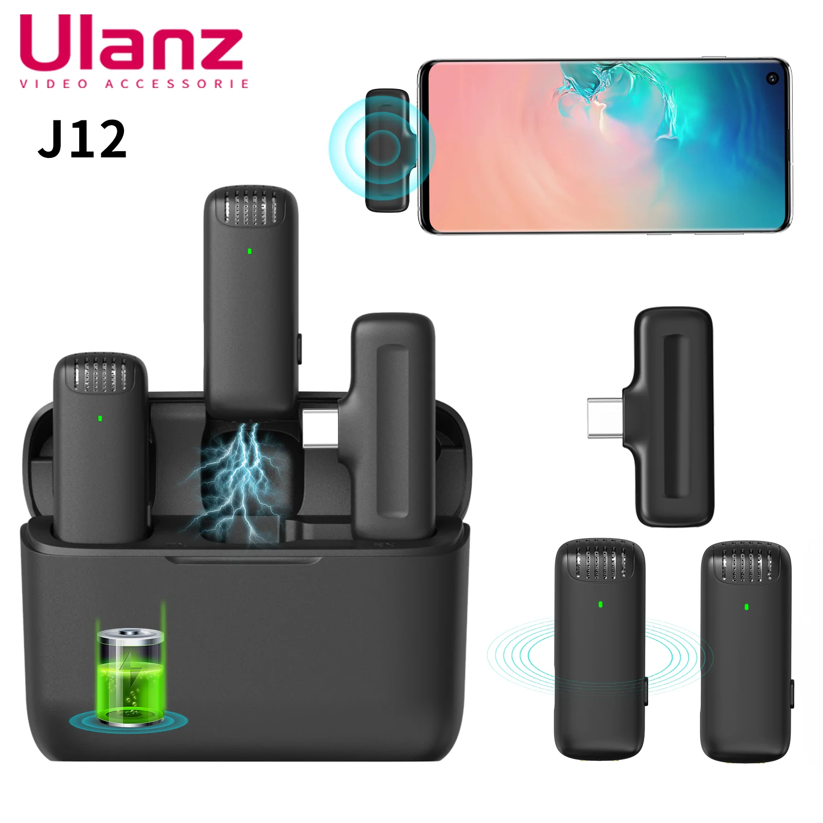 Ulanzi J12 라발리에 마이크, 전문가용 휴대용 20M 수신 범위, 플러그 앤 플레이, 스마트폰, 안드로이드, 아이폰 13, 14, 15 용