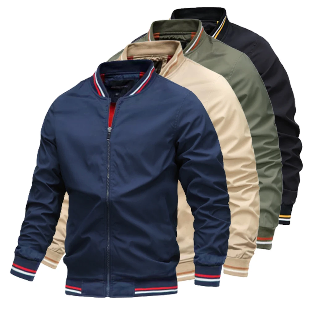 남성용 지퍼 바람막이 봄버 재킷, 남성용 캐주얼 단색 야구 재킷, 가을 패션, 고품질 재킷