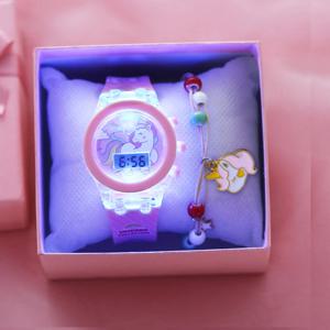 여아용 디지털 유니콘 시계 컬렉션, 팔찌, 전자 플래시, 빛나는 다채로운 생일 파티 선물