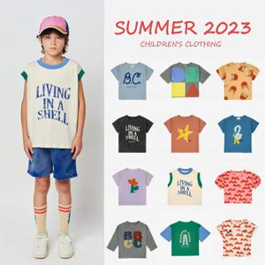 2023 BC 여름 INS 스타일 어린이 티셔츠, 소년 소녀 캐주얼 만화, 재미있는 인쇄 반팔 상의, 아동 의류