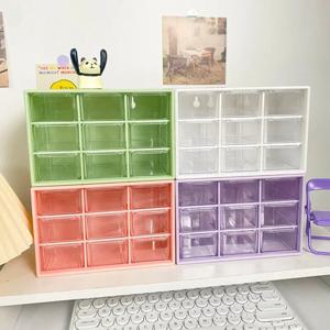 데스크톱 9 그리드 스토리지 박스, 투명한 작은 서랍, 칸막이 학생 책상 벽걸이 잡화 스토리지 박스, 귀여운 정리함