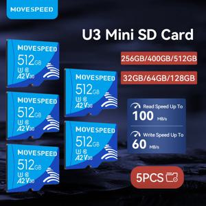 MOVESPEED 카메라 DV 미니 SD 카드, 512GB 고속 플래시 메모리 카드, 100 MB/s 128GB 400GB 64GB 32GB TF 카드, 5 개 도매