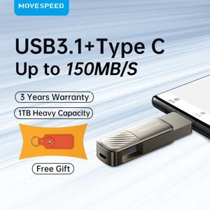 MOVESPEED USB 3.1 OTG C 타입 펜 드라이브, 2 in 1 USB 플래시 드라이브, 맥북 스마트 TV용 금속 펜드라이브, 1TB, 128GB, 256GB, 512GB, 64GB