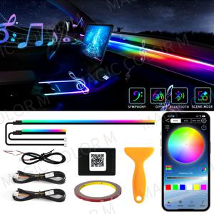 자동차 주변 조명 LED 심포니 RGB 인테리어 아크릴 스트립 대시 보드 장식 콘솔 분위기 램프 앱 제어, 140cm, 55.12 인치