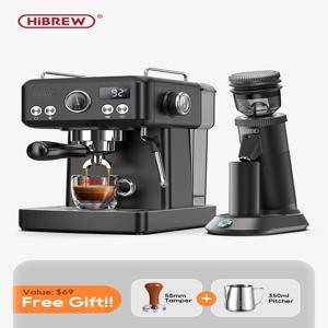 HiBREW 반자동 에스프레소 카푸치노 커피 머신, 온도 조절 가능, 58mm 포타필터 커피 메이커, 금속 H10A 블랙