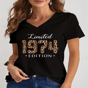 1974 에디션 프린트 티셔츠, 레오파드 년 여성 상의, 하라주쿠 티, 생일 패턴, V넥 티셔츠, 스트리트웨어