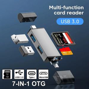 7 in 1 멀티 스마트 카드 리더, USB 3.0 C 타입-SD TF 메모리 카드 플래시 드라이브 어댑터, PC 노트북 액세서리