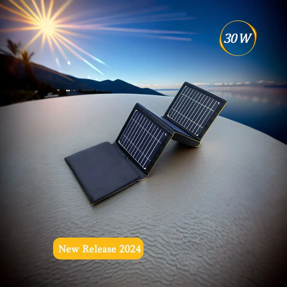 LEETA 휴대용 태양 전지 패널 30W 고출력 하이 퀄리티 방수 접이식 야외 셀 배터리 충전기, 휴대폰 여행용