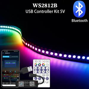 개별 주소 지정 가능 스마트 RGB LED 스트립, 블루투스 음악 컨트롤러 키트, USB 5V, WS2812B, 30, 60, 144Leds/m, 28 키