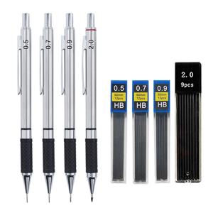 금속 기계식 연필 세트, 연필 그립 리드, 미술 드로잉 학생 사무 용품, 자동 연필, 0.5mm, 0.7mm, 0.9mm, 2.0mm, 8 개