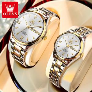 OLEVS 커플용 방수 야광 쿼츠 시계, 달력, 남녀공용 오리지널 패션, 연인 시계, 톱 브랜드
