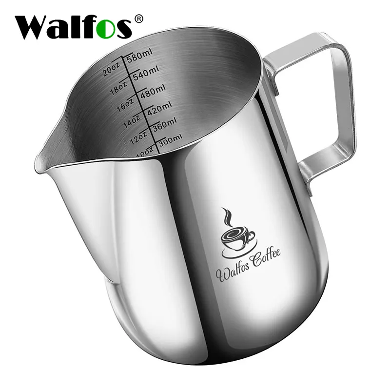 WALFOS 스타일 에스프레소 커피 우유 머그잔 컵 냄비 주전자 핸들 공예 커피 화환 컵 라떼 주전자, 두꺼운 스테인레스 스틸