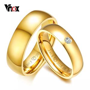 Vnox 클래식 결혼 반지, 골드 컬러, 스테인리스 스틸, 커플 밴드, 기념일, 맞춤 이름, 연인 선물