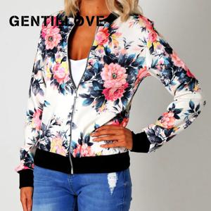 Gentillove 여성용 레트로 플로럴 프린트 지퍼 짧은 캐주얼 재킷, 긴팔 아웃웨어, 기본 재킷, 봄베, 오버사이즈, 가을