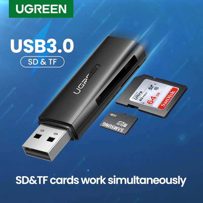 UGREEN-카드 리더 USB 3.0-SD 마이크로 SD TF 메모리 카드 어댑터, PC 노트북 액세서리 멀티 스마트 카드 리더 카드 리더