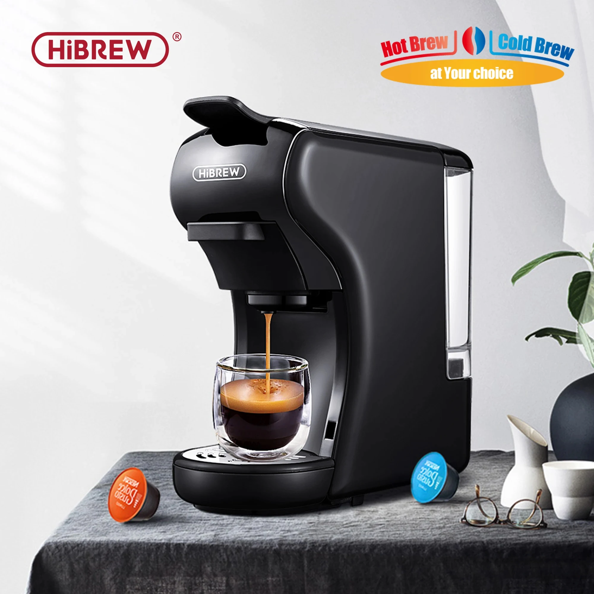 HiBREW 4 인 1 멀티 캡슐 에스프레소 커피 머신, 핫 앤 콜드 커피 머신, 19 바, 카페테라 포드 커피 메이커, 돌체 밀크 넥스프레소 파우더, H1A