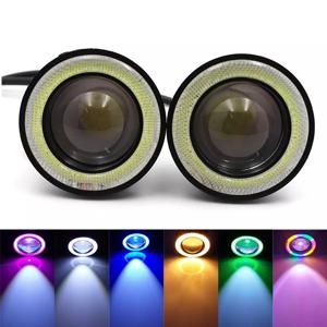 2pcs 3.0 천사 눈 안개 램프 12V 유니버설 2.5 COB LED DRL 램프 3.5 운전 조명 화이트 블루 핑크 옐로우 그린 64/76/89mm
