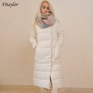 Fitaylor 여성용 양면 라이트 깃털 롱 재킷, 덕 다운 코트, 스트레이트 슬림 파커, 스플라이싱 웜 퍼퍼 아우터, 겨울