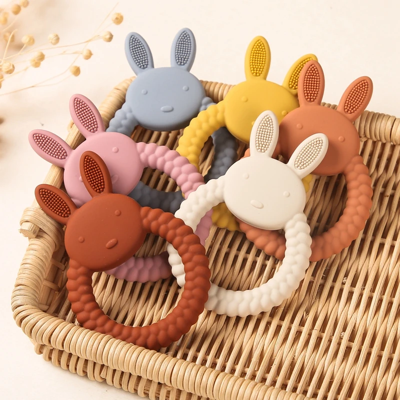 아기 실리콘 Teether, 만화 토끼 설치류 젖니 링, 식품 등급, Diy 액세서리, 젖니가 나는 어금니 장난감, 유아 딸랑이 장난감, 1 개