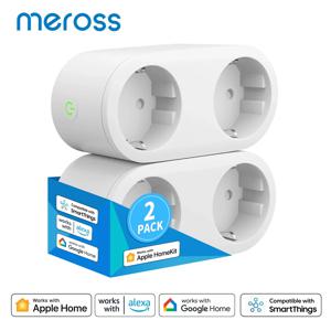 Meross HomeKit 와이파이 스마트 플러그 듀얼 콘센트, EU 스마트 소켓 스위치, 원격 음성 제어 지지대, 알렉사 구글 홈 스마트싱스