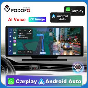 Podofo-자동차 미러 비디오 녹화 카플레이 및 안드로이드 자동 무선 연결 GPS 네비게이션 대시 보드, DVR AI 음성