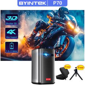 BYINTEK 미니 휴대용 프로젝터 DLP 자동 초점 스마트 안드로이드 와이파이 LED 1080P 홈 시어터 비디오 프로젝터, 배터 포함, P70 3D 4K