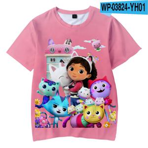 Tshirts Anime Gabbys 인형 집 3D 인쇄 스트리트 웨어 소년 소녀 귀여운 캐주얼 패션 대형 티셔츠 키즈 티셔츠 탑스 의류
