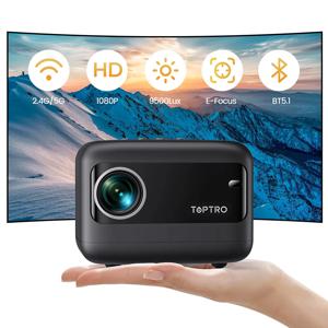 TOPTRO 미니 와이파이 블루투스 프로젝터, 9500 루멘, 휴대용 프로젝터, 가정용 야외 영화관용 1080p 비디오 지원, TR25