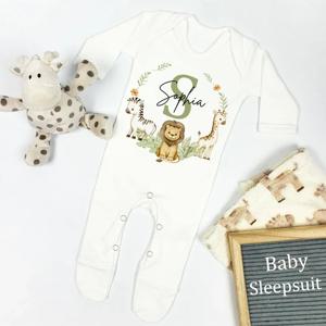 맞춤형 아기 성장 잠옷, 숲 동물 화환 인쇄 아기 잠옷, 맞춤 아기, 집에 오는 복장, 신생아 샤워 선물