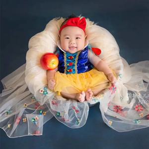 신생아 사진 촬영 의류 스노우 드레스 및 머리띠, 화이트 2 개 세트, 유아 촬영 소품 액세서리, 스튜디오 아기 소녀 사진 코스튬