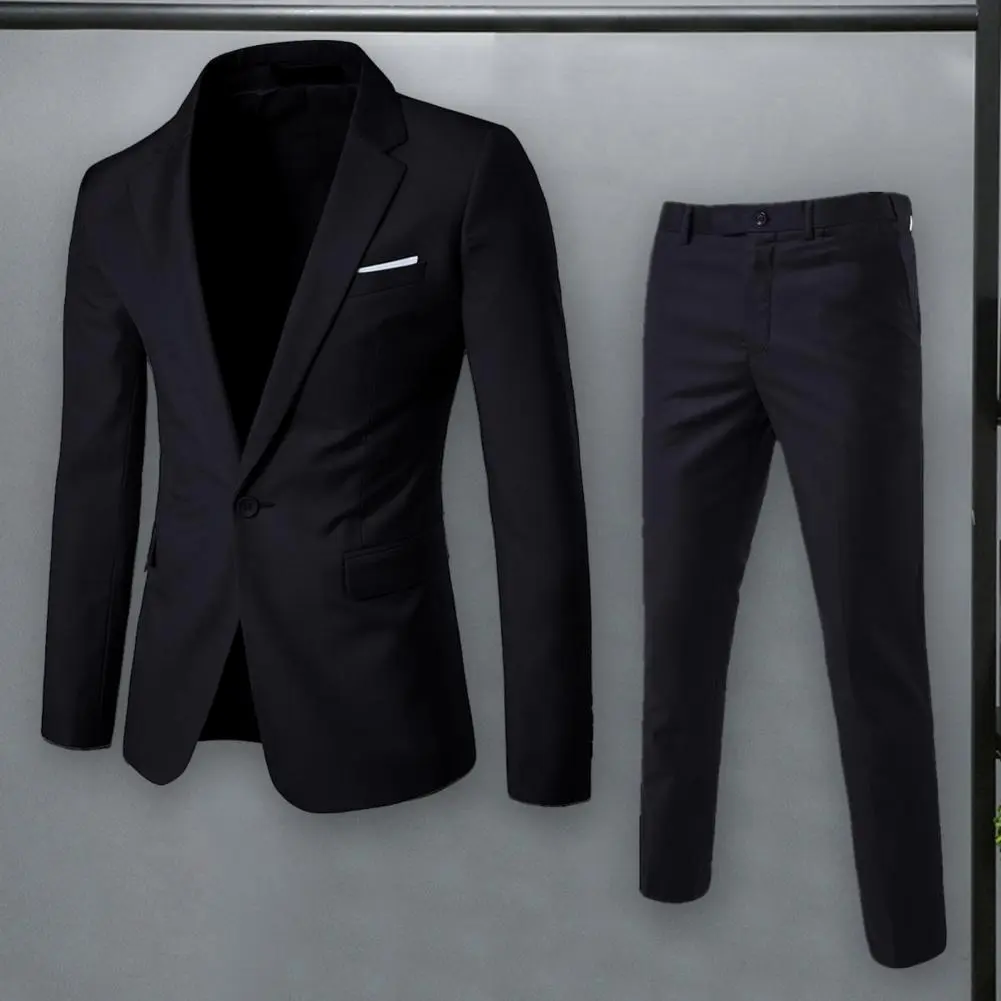 남성용 비즈니스 수트 세트, 세련된 라펠, 슬림핏 코트, 긴 바지, 작업복, 격식 있는 경우, 슬림핏 정장 복장