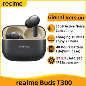 Realme Buds 글로벌 버전 T300 트루 무선 이어폰, 액티브 노이즈 캔슬링, 블루투스 5.3, TWS 이어폰, 40 시간 배터리, 30dB