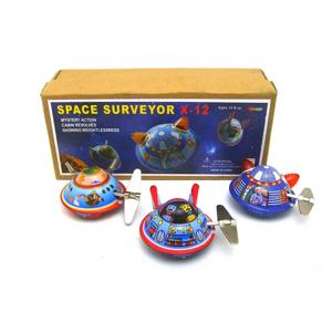 재미있는 성인 컬렉션 레트로 와인드 업 장난감, 금속 주석 UFO 우주선, 우주 측량사, 우주인 시계 작업 장난감, 빈티지 장난감, 로트당 3 개