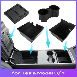 테슬라 모델 3 Y용 숨겨진 보관함, 자동차 센터 콘솔 팔걸이, 전면 및 후면 플록 레이어 그리드, 정리 컨테이너 슬라이드