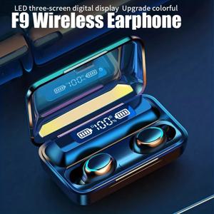 F9 무선 블루투스 이어폰, TWS LED 디스플레이, 바이노럴 헤드셋, 방수 이어버드, HD 통화, CVC 8.0, 소음 감소 헤드폰