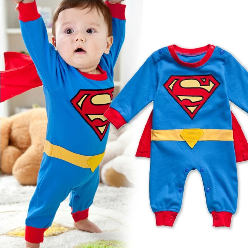 마블 슈퍼 히어로 시리즈 0-2 세 남녀, 슈퍼 쿨 긴팔 반팔 아기 세트 점프수트, 망토가 달린 옷